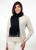 Possum and Merino  KO114 Scarf with Fringe -  A plain scarf with fringing which is generous in width and length.  Makes a set with KO159 Plain Beanie and KO48 Plain Gloves.  One Size - Approx. 22cm wide x 160cm long.  Made proudly in New Zealand from a premium blend of 40% possum fur, 50% merino lambswool & 10% mulberry silk.