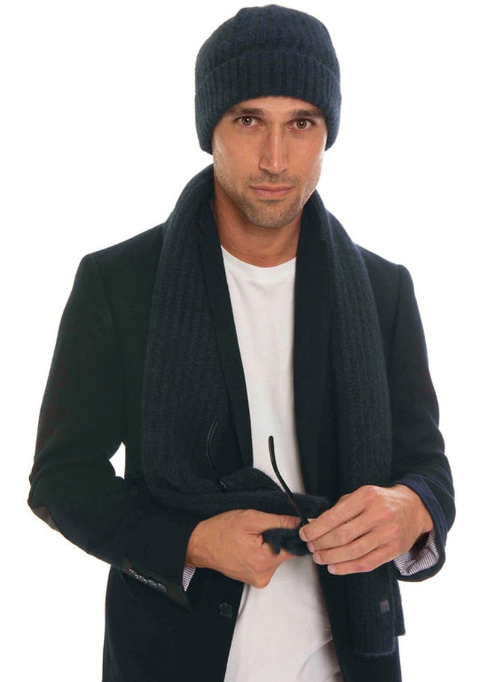 Possum and Merino  KO2020 Ribbed Beanie - A chunky, ribbed beanie with a turned back edge.  Makes a set with KO1020 Ribbed Scarf  One size.  Made proudly in New Zealand from a premium blend of 40% possum fur, 50% merino lambswool & 10% mulberry silk.