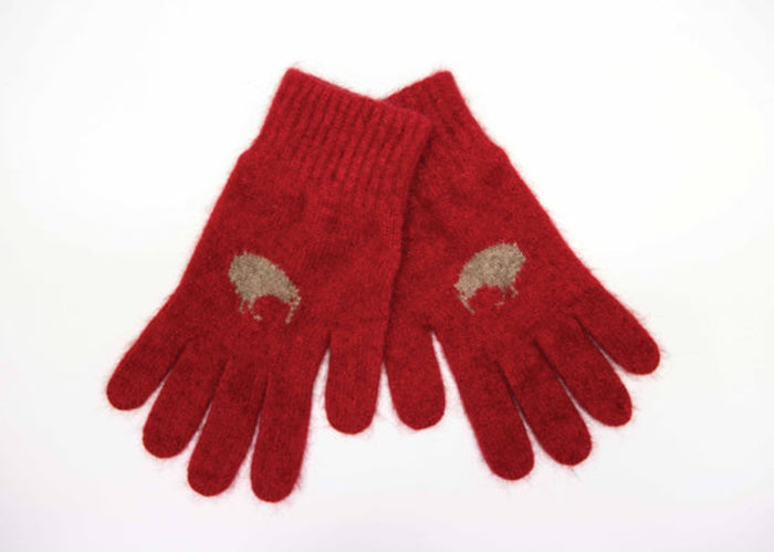Possum and Merino  KO52 Kiwi Gloves - A uniquely New Zealand Design on a uniquely New Zealand product.  Make a set with KO162 Kiwi Beanie and KO129 Kiwi Scarf.  Made proudly in New Zealand from a premium blend of 40% possum fur, 50% merino lambswool & 10% mulberry silk.