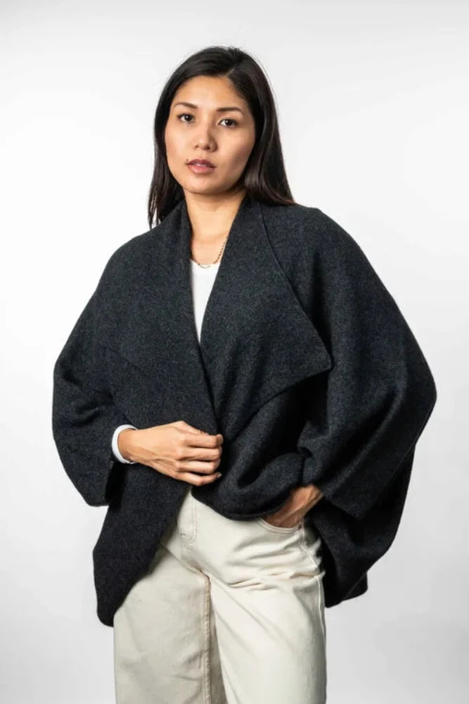 Possum and Merino  KO756 Moss Stitch Shrug - This lightweight yet warm shrug can be worn two different ways - simply turn the garment upside down to create a different style.  A very versatile piece and great for layering.  One Size.   Made proudly in New Zealand from a premium blend of 40% possum fur, 50% merino lambswool & 10% mulberry silk.