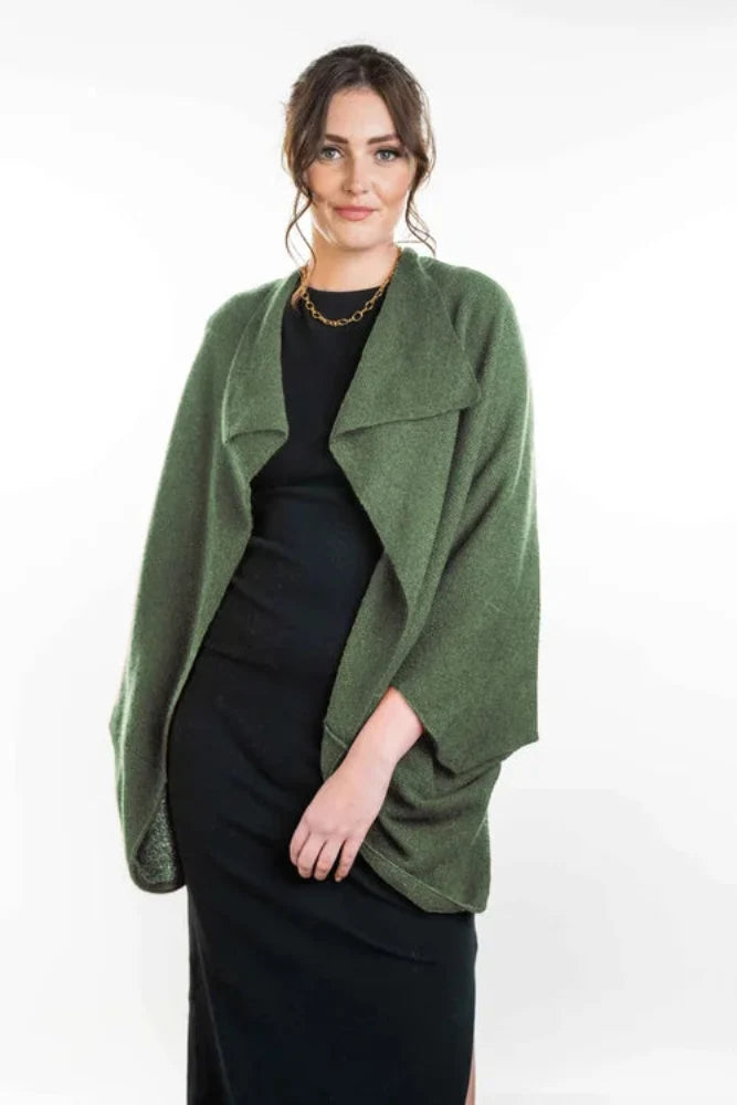 Possum and Merino  KO756 Moss Stitch Shrug - This lightweight yet warm shrug can be worn two different ways - simply turn the garment upside down to create a different style.  A very versatile piece and great for layering.  One Size.   Made proudly in New Zealand from a premium blend of 40% possum fur, 50% merino lambswool & 10% mulberry silk.