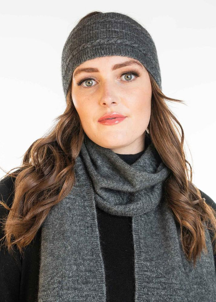 Possum and Merino  KO94 Cable Headband - Headband in a classic cable pattern.  Make a set with KO132 Cable Scarf and KO62 Cable Glovelets.  One Size.  Made proudly in New Zealand from a premium blend of 40% possum fur, 50% merino lambswool & 10% mulberry silk.