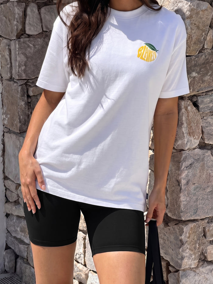 Lemon Bubble Print Oversized T-Shirt - White