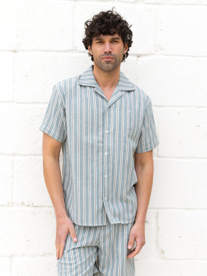 Leon Short Sleeve Relaxed Stripe Shirt - Teal
