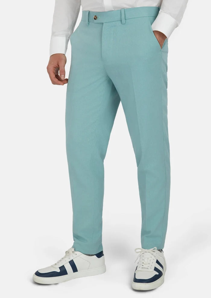 Light Teal Linen Blend Pants - SARTORO