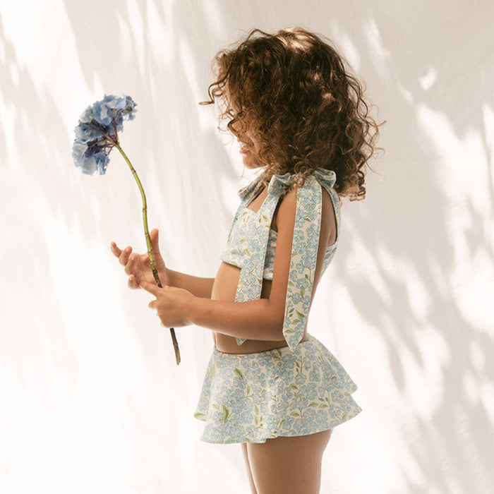 Petit Playa Lola Bikini Top in Hydrangea print, sun-safe UPF50+ swimwear for babies and girls