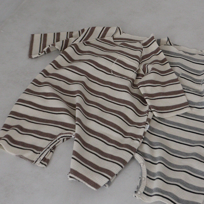 LS Striped Waffle Romper Mocha