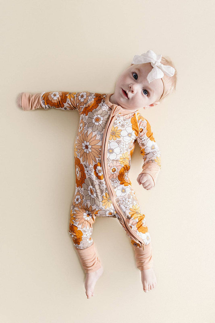 Lucky Panda Kids Bamboo Zip Romper - Petal Pop