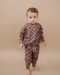 Lucky Panda Kids Jogger Set - Espresso Checkered