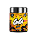 Black supplement container with colorful splatter design and detailed white nutrition facts label on the back.