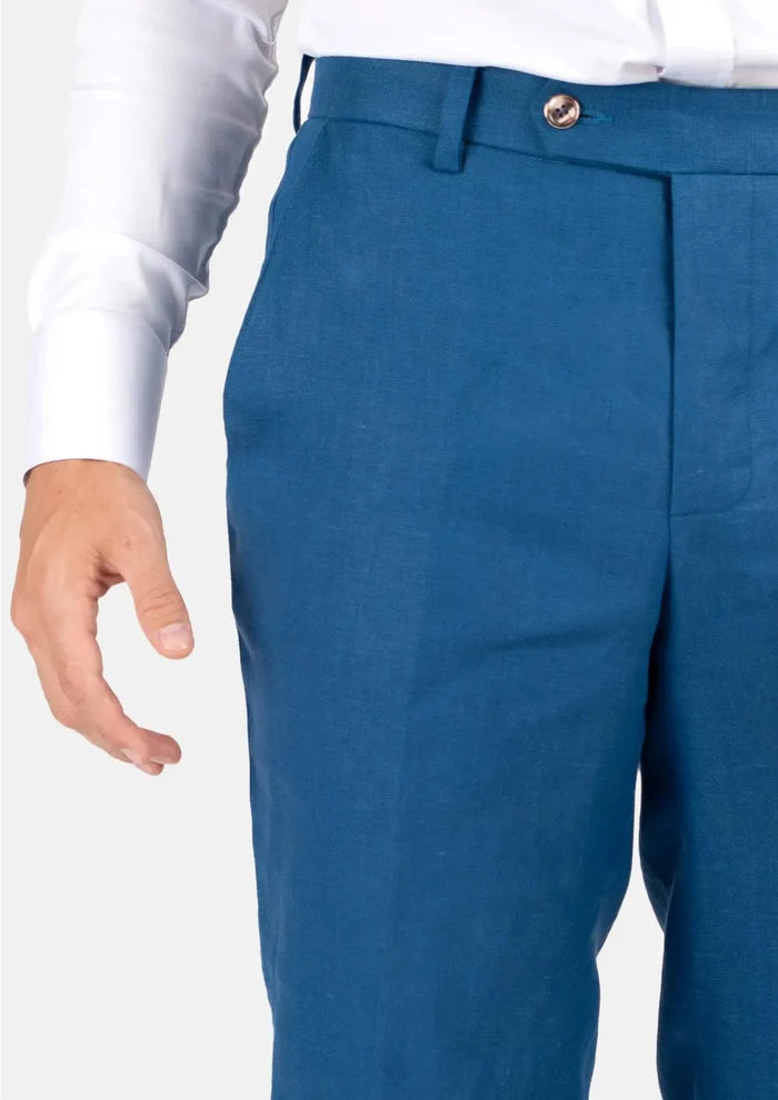 Marine Blue Linen Pants - SARTORO