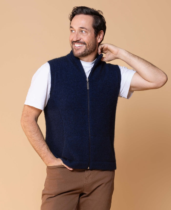 Possum and Merino  NW1066 Gilet - Zip through vest integrated pockets, single jersey. WholeGarment seamless construction.  Composition - 40% Possum Fur, 53% Merino, 7% Silk