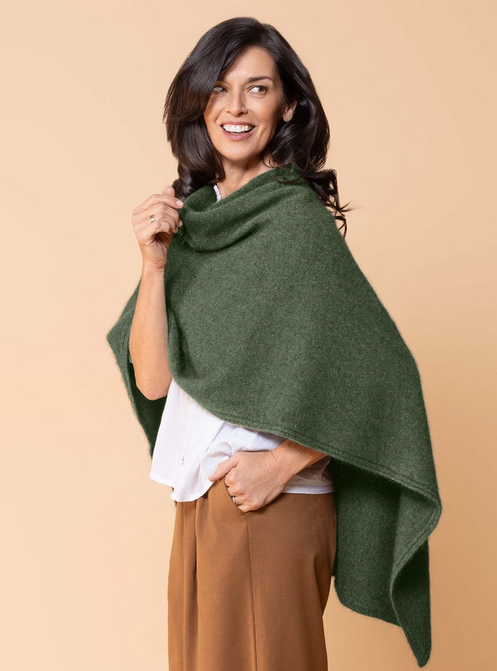 Possum and Merino.  NW3086 North Cape - Versatile cape designed to provide ultimate comfort and maximum freedom.  Single jersey construction, this garment can be worn numerous ways from a cape to knee rug and even a scarf.  Composition - 40% Possum Fur, 53% Merino, 7% Silk.  One Size.