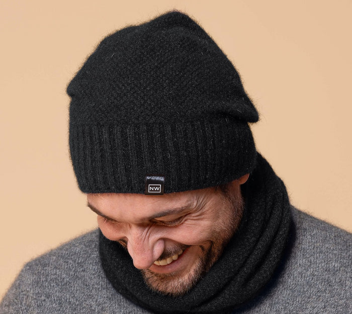 Possum and Merino  NW5073 Moss Baggie Beanie - UNISEX Fashion baggie beanie in plain knit with rib turn up.  Composition - 40% Possum Fur, 53% Merino, 7% Silk  One size