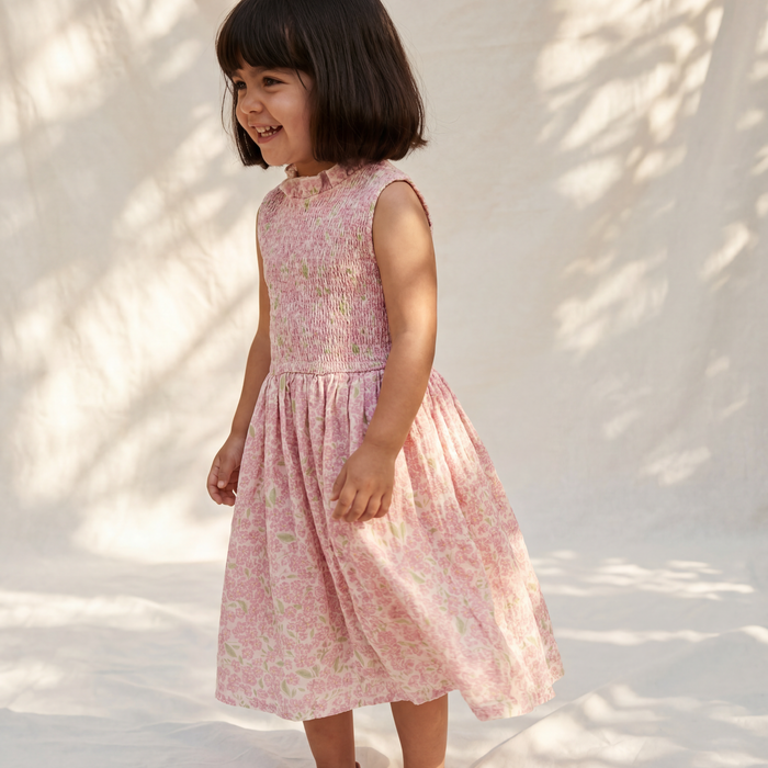 Petit Playa Organic Cotton Adaline Dress in Peony print, breathable organic cotton clothing for babies and girls — image 2
