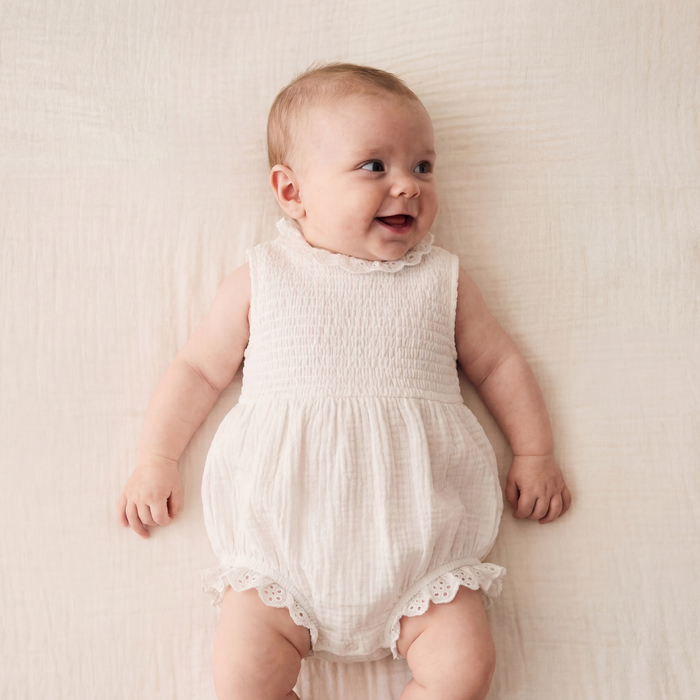 Petit Playa Organic Cotton Adaline Romper in Gardenia print, breathable organic cotton clothing for babies and girls — image 5