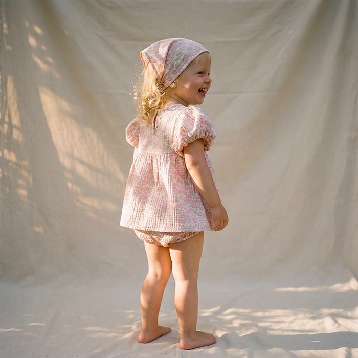 Petit Playa Organic Cotton Amie Bandana in Peony print, breathable organic cotton accessory for babies and girls — image 5