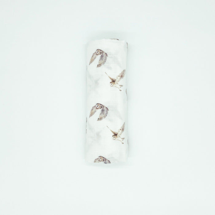 Barnyard Owls organic muslin swaddle wrap for newborns