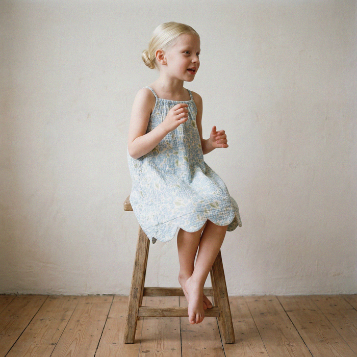 Petit Playa Organic Cotton Petal Dress in Hydrangea print, breathable organic cotton clothing for babies and girls — image 7