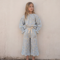 Petit Playa Organic Cotton Petal Pant in Hydrangea print, breathable organic cotton clothing for babies and girls