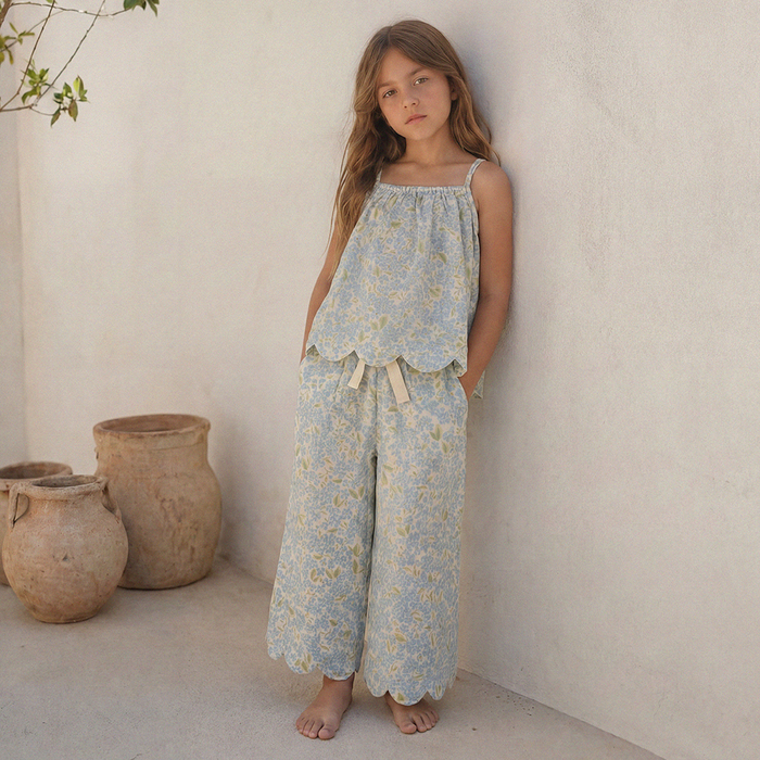 Petit Playa Organic Cotton Petal Pant in Hydrangea print, breathable organic cotton clothing for babies and girls — image 5