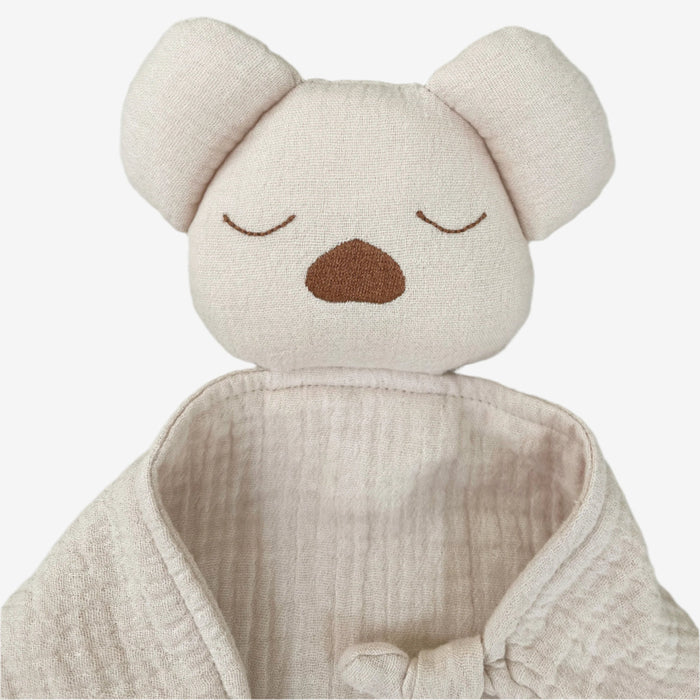 Soft organic muslin sleeping koala comforter with cosy filled centre