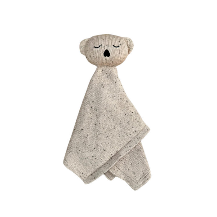 Organic speckled oat koala baby comforter made from soft organic cotton