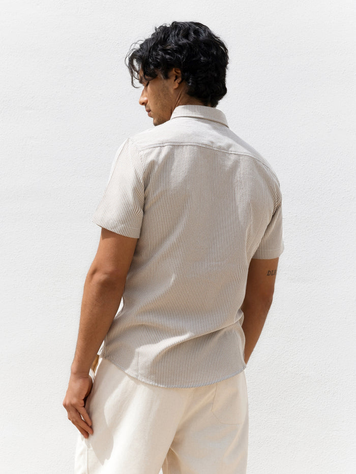 Oskar Short Sleeve Stripe Shirt - Brown
