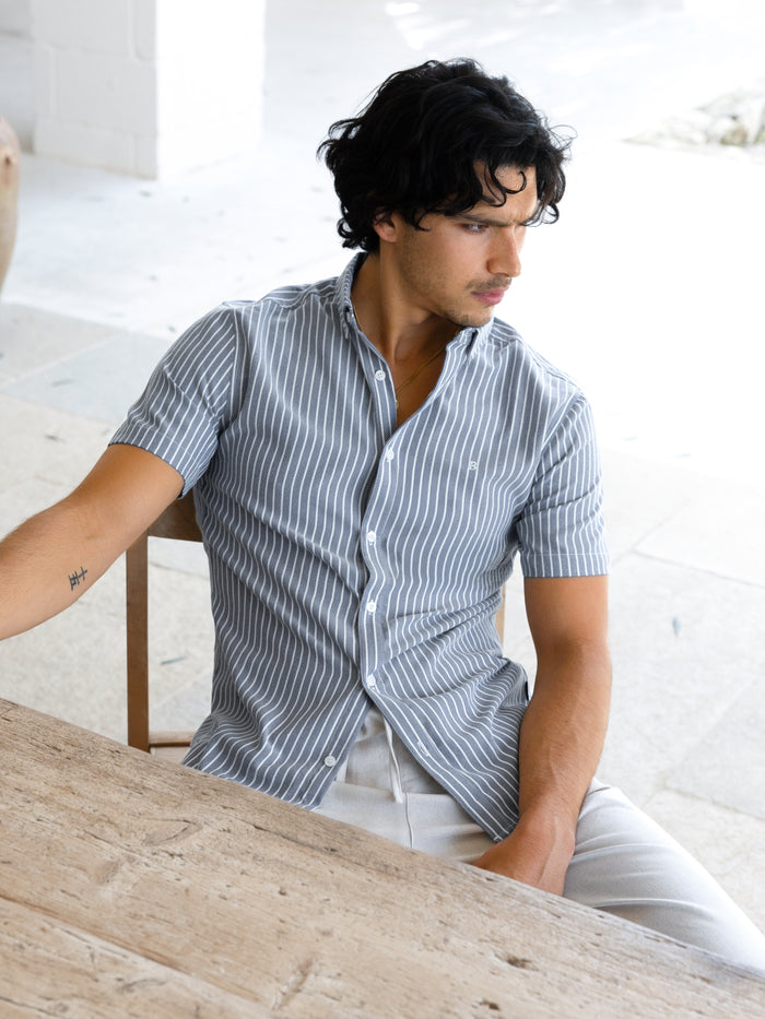 Oskar Short Sleeve Stripe Shirt - Navy