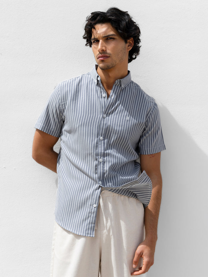Oskar Short Sleeve Stripe Shirt - Navy