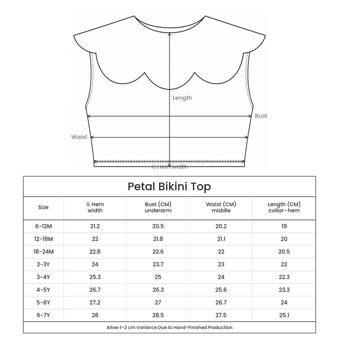 Petal Bikini Top size guide