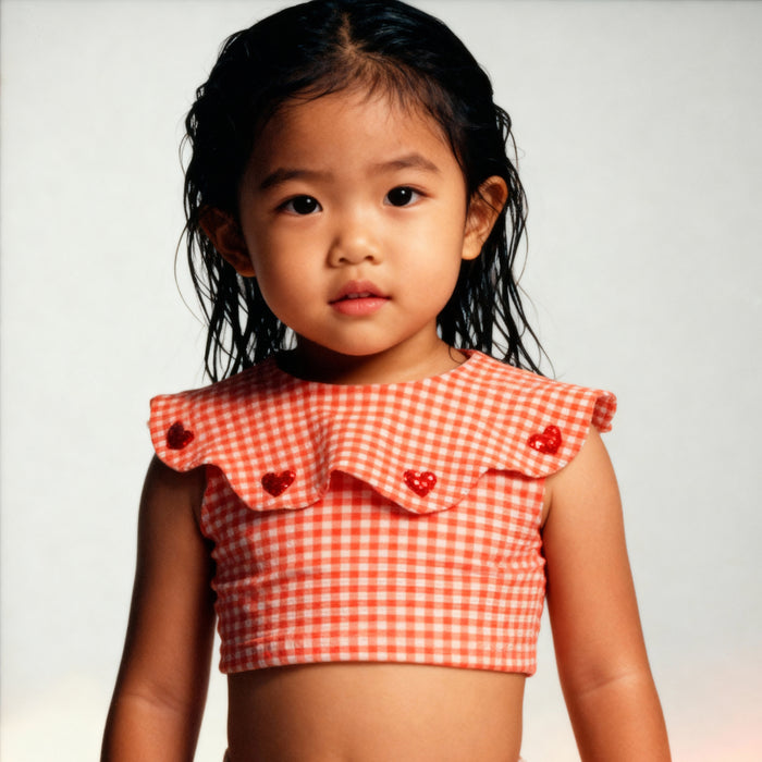 Petit Playa Petal Bikini Top in Lover print, sun-safe UPF50+ swimwear for babies and girls
