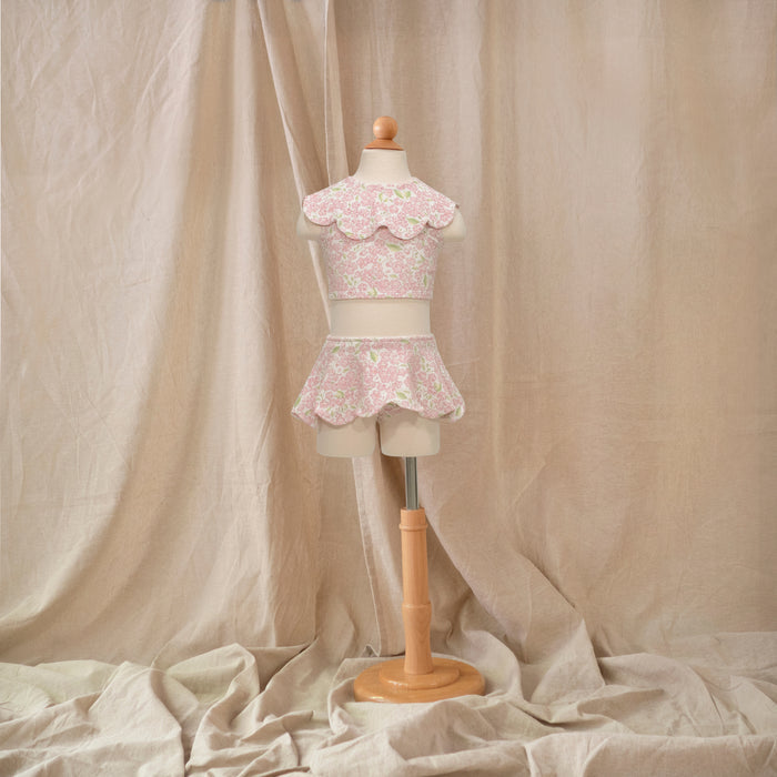 Petit Playa Petal Bikini Top in Peony print, sun-safe UPF50+ swimwear for babies and girls — image 2