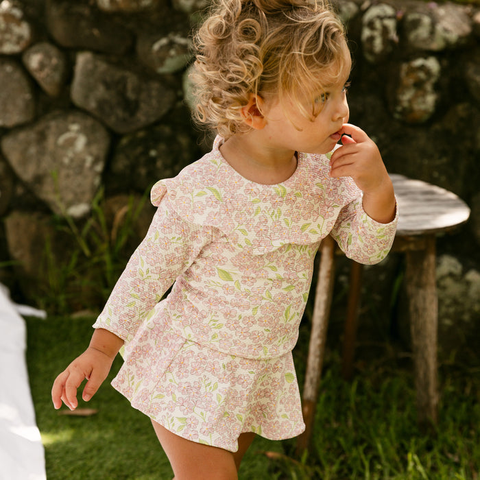 Petit Playa Petal Rashguard in Peony print, sun-safe UPF50+ swimwear for babies and girls — image 3