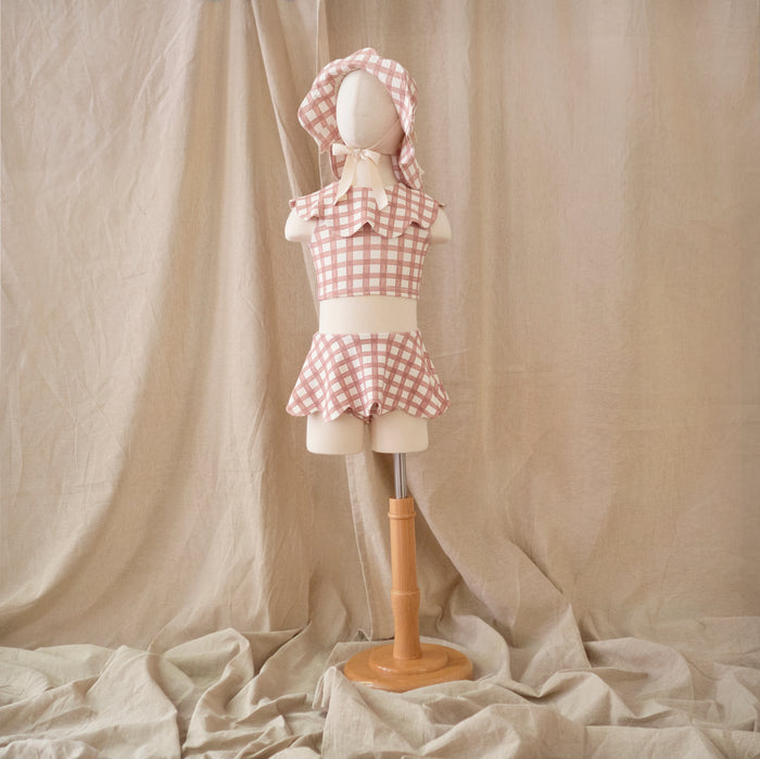 Petit Playa Petal Sun Hat in Gingham print, sun-safe UPF50+ sun hat for babies and girls — image 3