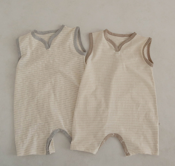 Pin Stripe Romper Beige