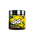 Black container with colorful abstract splashes and detailed nutritional facts on the back label