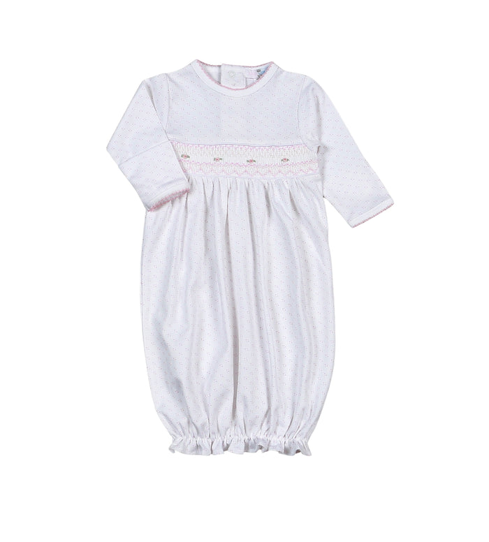 Primrose Dot Smocked Gown and Hat Set