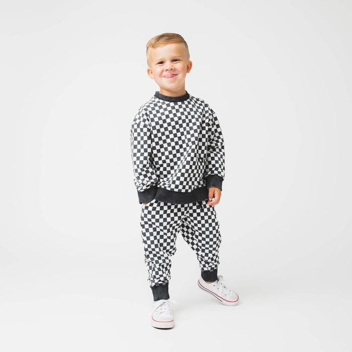 RAGS - Essentials Relaxed Fit Joggers - Black & White Mini Check