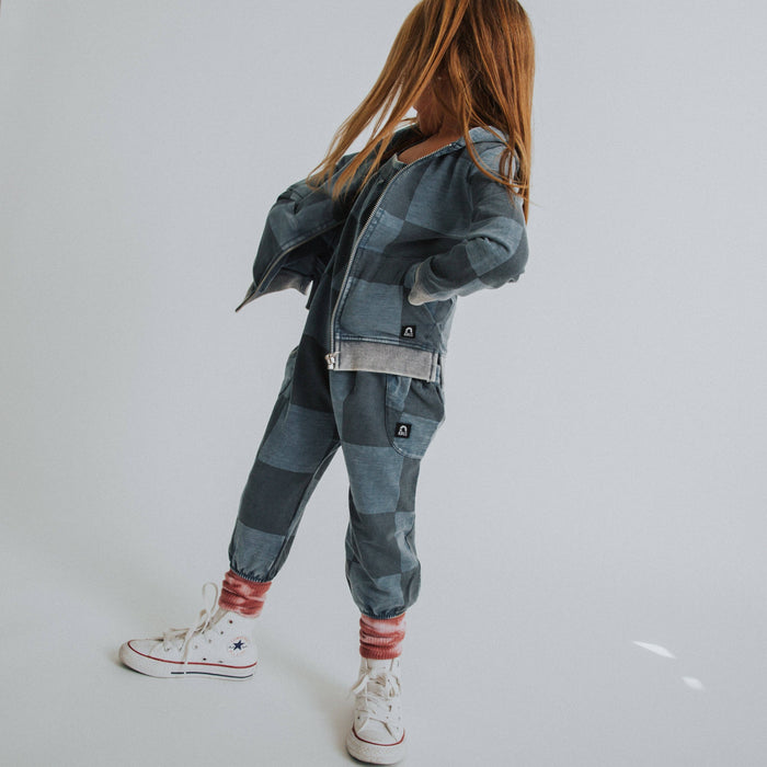 RAGS - Kids Zip Up Hoodie - Blue Denim Check