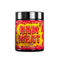 Black container with red and yellow label showing detailed nutritional facts and usage instructions for supplement powder.