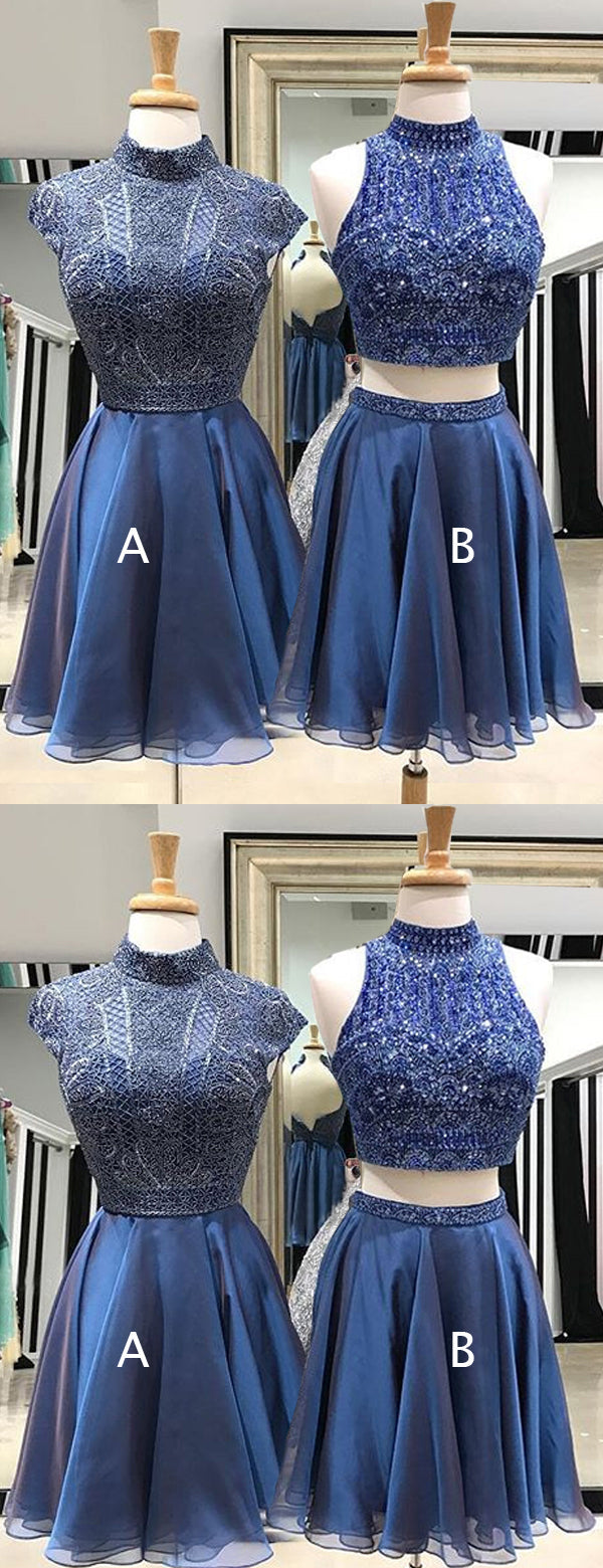 Royal Blue Beading Chiffon Mismatched Homecoming Dresses  ,HD0038
