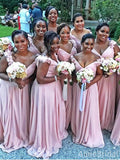 Sexy V-neck Off the Shoulder A-line Mermaid Long Bridesmaid Dress, PD3266