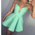 Short Mint Green Spaghetti Straps Simple V-neck A-line sexy freshman homecoming dresses, BD00190