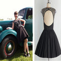 Shortopen back simple unique  black freshman formal homecoming prom dresses,BD0090