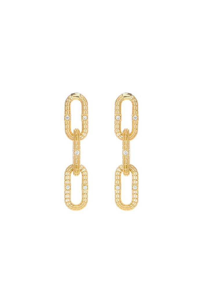 Signature 3-Link Earrings w/ Diamonds - 18k Yellow Gold