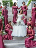 South African Long Sleeve Mermaid Lace Elastic Satin Long Bridesmaid Dresses , AB4080