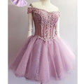 Sparkly Mauve Pink Lace Beaded A-line Tulle Homecoming Dress, BD00150