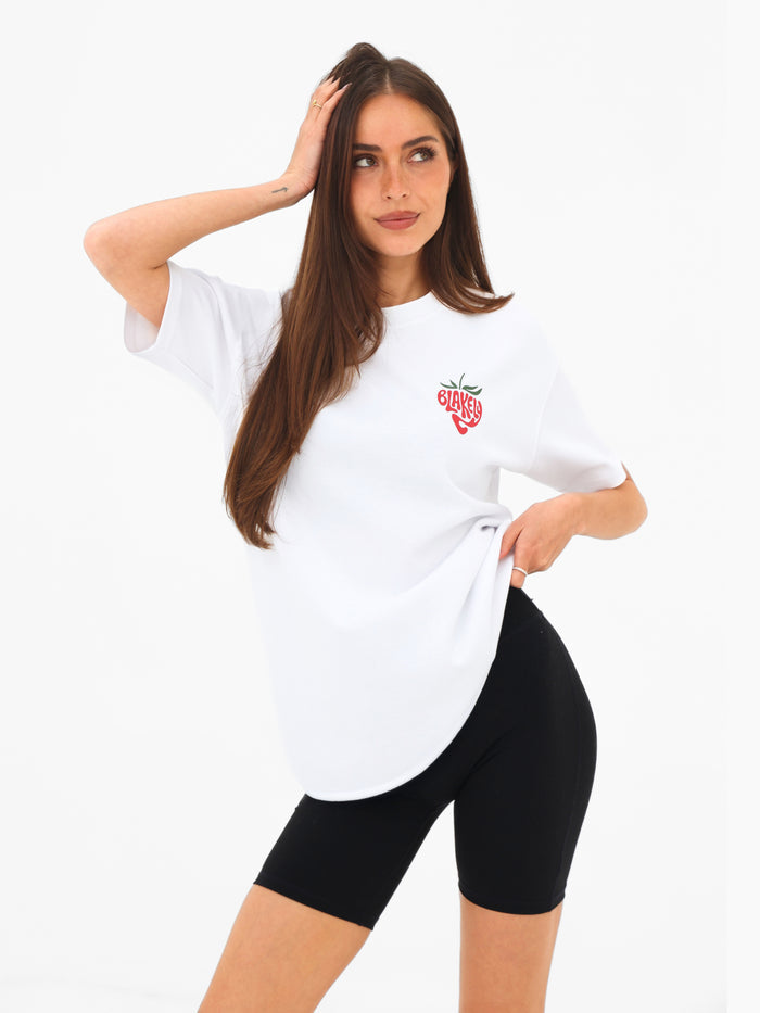 Strawberry Bubble Print Oversized T-Shirt - White