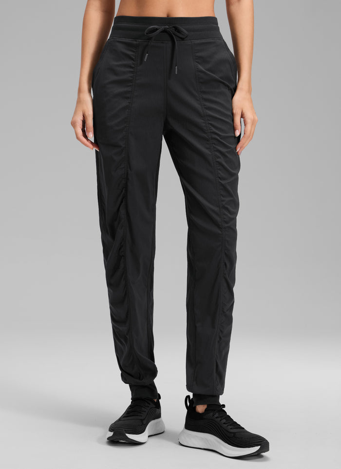 CRZ YOGA Women's Casual High Rise Drawstring Pocket Ruched Jogger 30'' Black